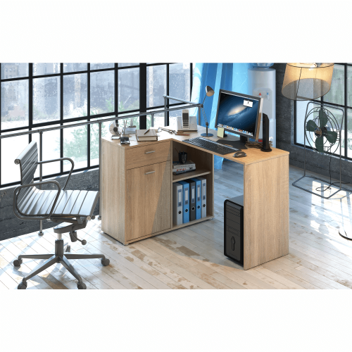 Rohový PC stôl, dub sonoma, KALIMERO