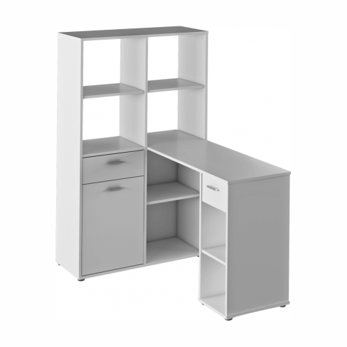 Rohový PC stôl s regálom, biela, MINESON