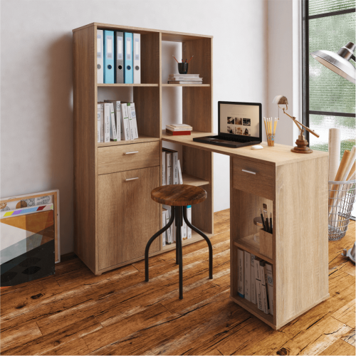 PC stôl s regálom, dub sonoma, MINESON PC stôl s regálom, dub sonoma, MINESON