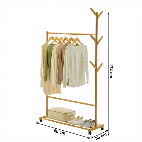 Pojazdný vešiak, bambus, šírka 60cm, VIKIR TYP 1