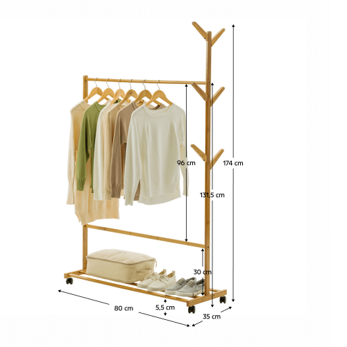 Pojazdný vešiak, bambus, šírka 80cm, VIKIR TYP 2 Pojazdný vešiak, bambus, šírka 80cm, VIKIR TYP 2