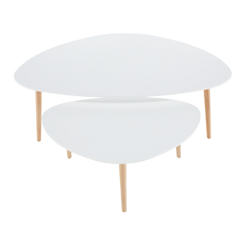 Konferenčné stolíky, set 2 ks, biela/buk, FOLKO NEW