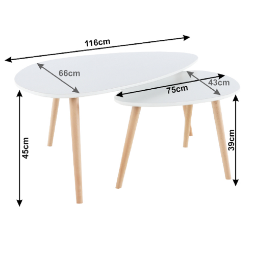 Konferenčné stolíky, set 2 ks, biela/buk, FOLKO NEW