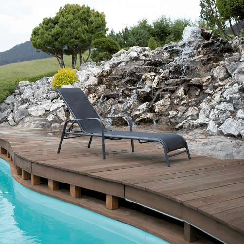 Stohovateľné polohovacie záhradné lehátko, čierna/sivá, ATREO