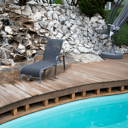 Stohovateľné polohovacie záhradné lehátko, čierna/sivá, ATREO