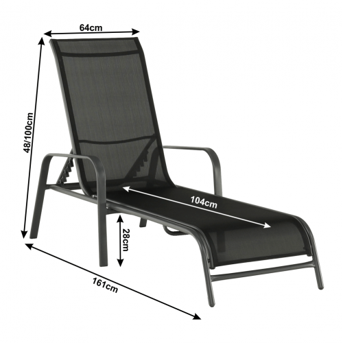 Stohovateľné polohovacie záhradné lehátko, čierna/sivá, ATREO