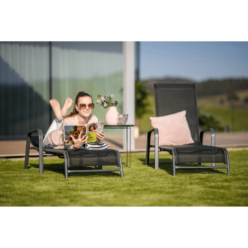 Stohovateľné polohovacie záhradné lehátko, čierna/sivá, ATREO