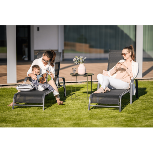 Stohovateľné polohovacie záhradné lehátko, čierna/sivá, ATREO
