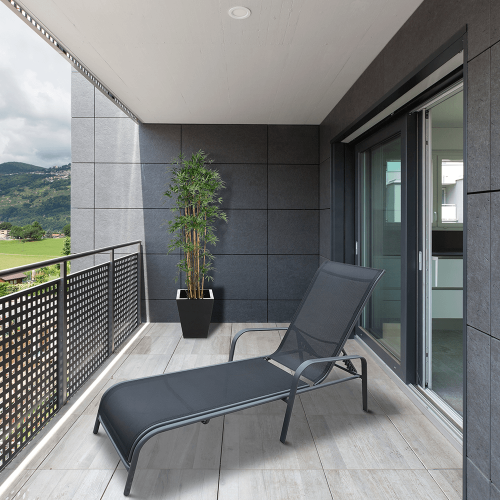 Stohovateľné polohovacie záhradné lehátko, čierna/sivá, ATREO