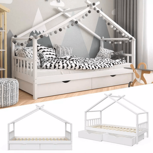 Posteľ s 2 kontajnermi, biela, ELISIA