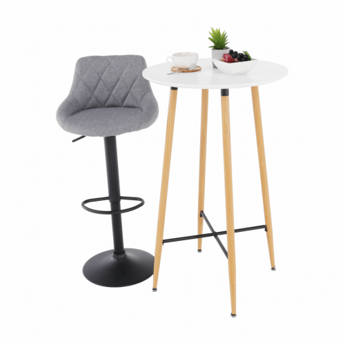 Barový stôl, biela/dub, priemer 60 cm, IMAM