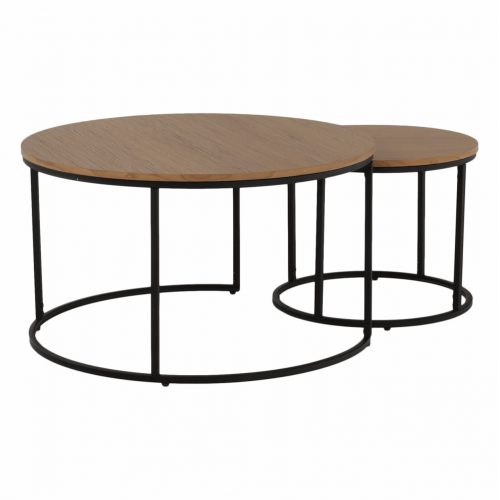 Konferenčné stolíky, set 2 ks, dub/čierna, IKLIN