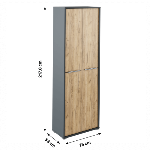 Vysoká skriňa s policami, grafit/dub artisan, RIOMA NEW TYP 05