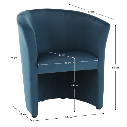 Klubové kreslo, modrá látka, CUBA