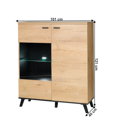 Komoda, dub lefkas/čierna, SIRAN TYP 4