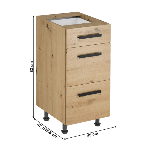 Spodná skrinka, dub artisan, s úchytkami, LANGEN D40S3 U