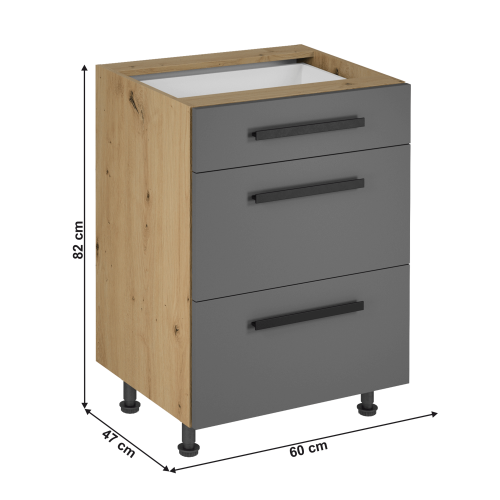 Spodná skrinka, dub artisan/sivý mat, s úchytkami, LANGEN D60S3 U