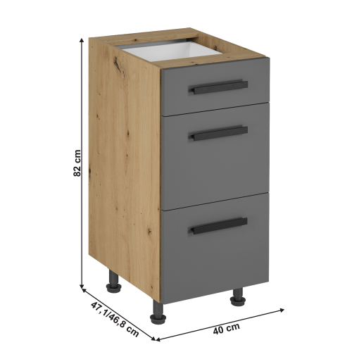 Spodná skrinka, dub artisan/sivý mat, s úchytkami, LANGEN D40S3 U