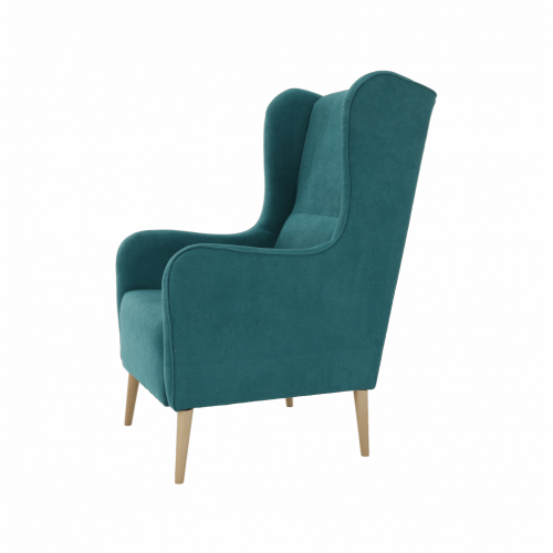 Kreslo ušiak, tyrkysová/buk, BREDLY