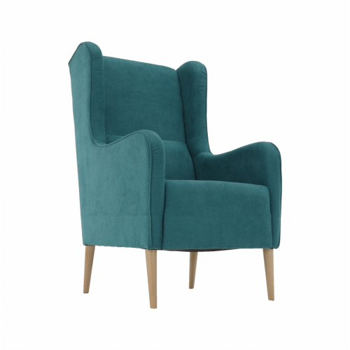 Kreslo ušiak, tyrkysová/buk, BREDLY