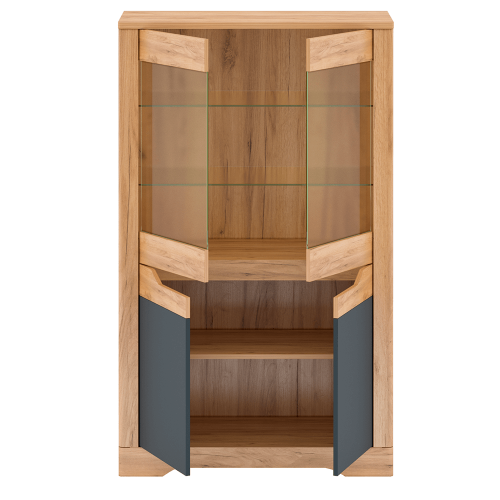 Vitrína C, dub craft zlatý/grafit sivá, FIDEL