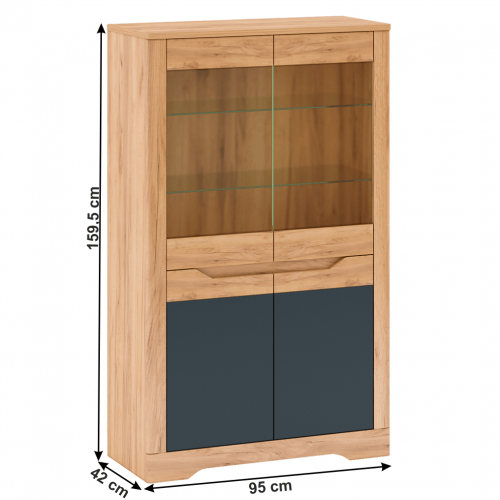 Vitrína C, dub craft zlatý/grafit sivá, FIDEL