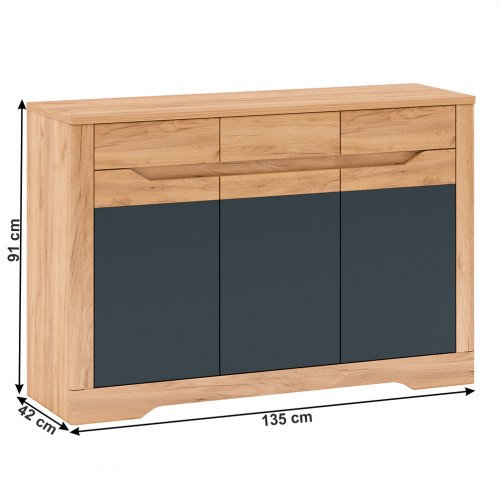 Komoda E,  dub craft zlatý/grafit sivá, FIDEL