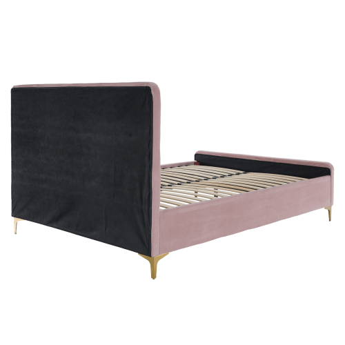 Posteľ, ružová/gold chróm zlatý, 140x200, KAISA