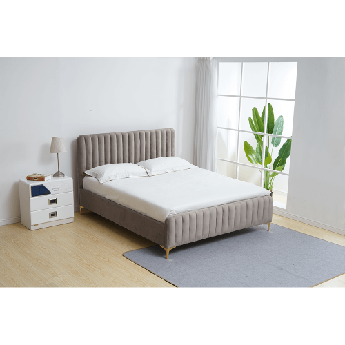 Posteľ, sivohnedá Taupe/gold chróm zlatý, 140x200, KAISA