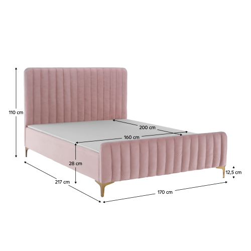 Posteľ, ružová/gold chróm zlatý, 160x200, KAISA
