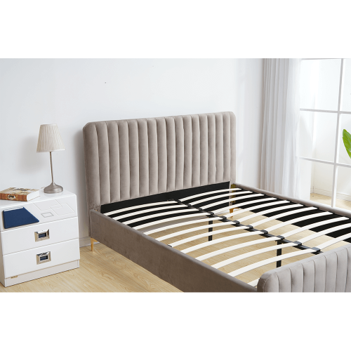 Posteľ, sivohnedá Taupe/gold chróm zlatý, 160x200, KAISA