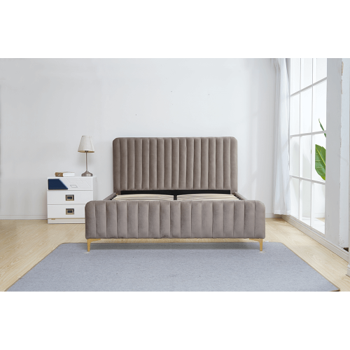 Posteľ, sivohnedá Taupe/gold chróm zlatý, 160x200, KAISA