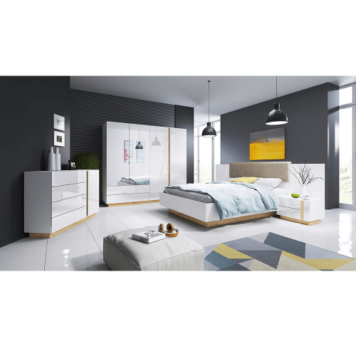 Skriňa so zrkadlom, biela/dub grandson/biely lesk, CITY