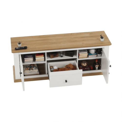 RTV stolík MZ15, biela/dub grand, LEON