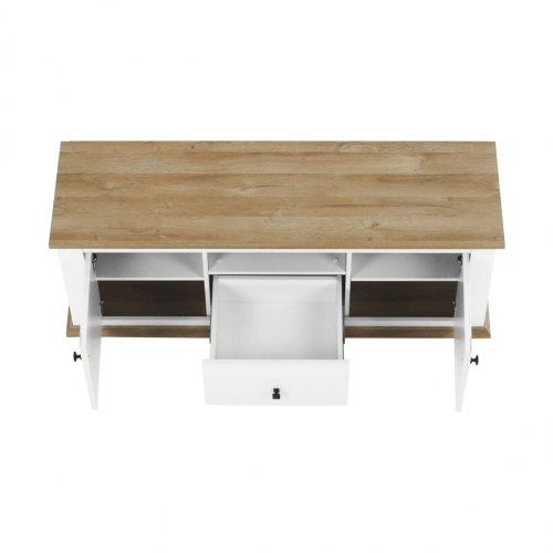 RTV stolík MZ15, biela/dub grand, LEON