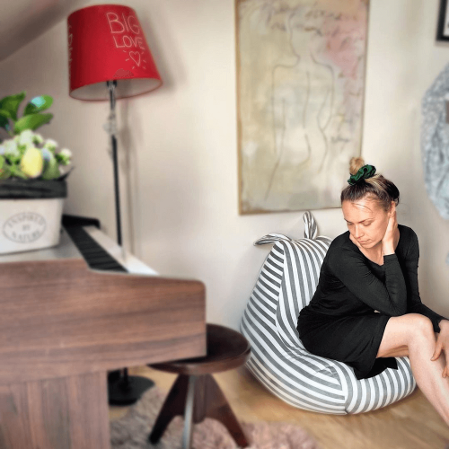 Sedací vak, biela/sivá, LAPIN