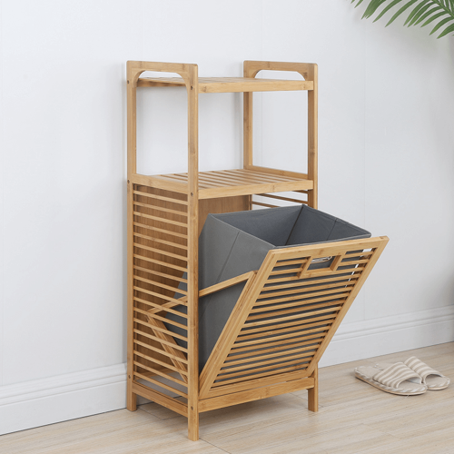 Kôš na bielizeň, prírodný bambus/sivá, KERI NEW