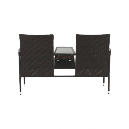 Záhradná lavica so stolíkom a poduškami, hnedá/krémová, LALIT