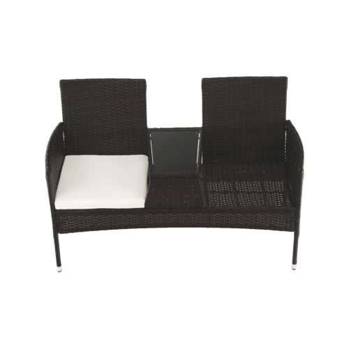 Záhradná lavica so stolíkom a poduškami, hnedá/krémová, LALIT