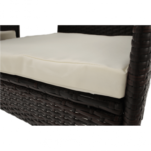 Záhradná lavica so stolíkom a poduškami, hnedá/krémová, LALIT