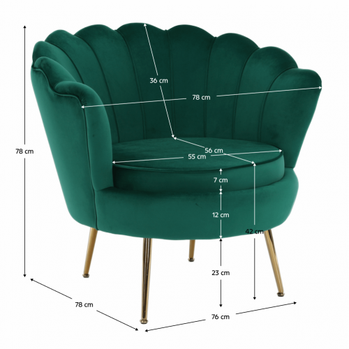 Kreslo v štýle Art-deco, smaragdová Velvet látka/gold chróm-zlatý, NOBLIN