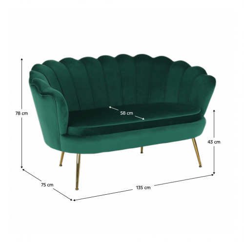 Lavica v štýle Art-deco, smaragdová Velvet látka/gold chróm-zlatý, NOBLIN