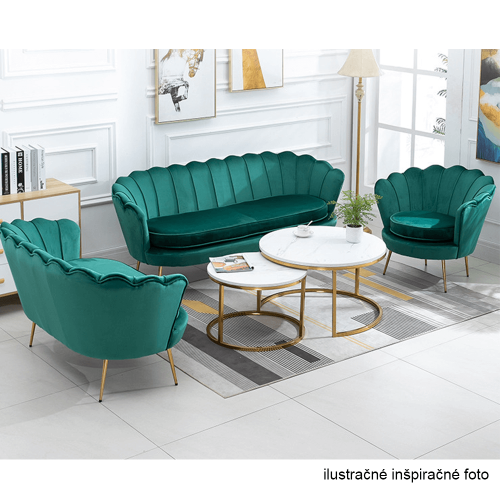 Lavica v štýle Art-deco, smaragdová Velvet látka/gold chróm-zlatý, NOBLIN