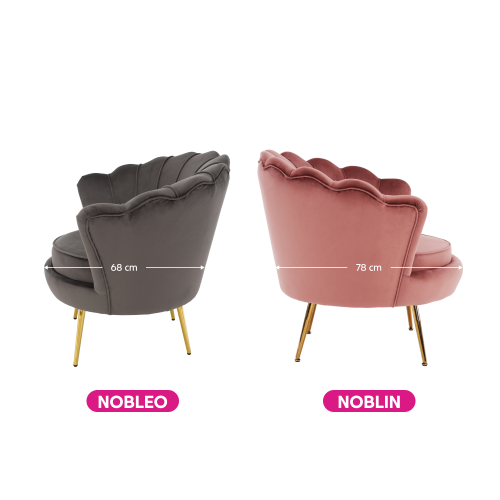 Kreslo v štýle Art-deco, ružová Velvet látka/gold chróm-zlatý, NOBLIN