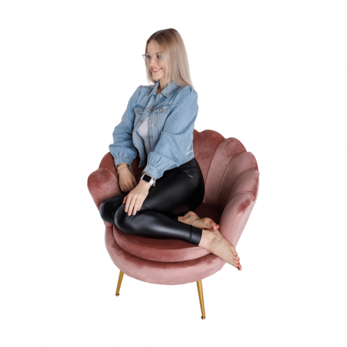 Kreslo v štýle Art-deco, ružová Velvet látka/gold chróm-zlatý, NOBLIN