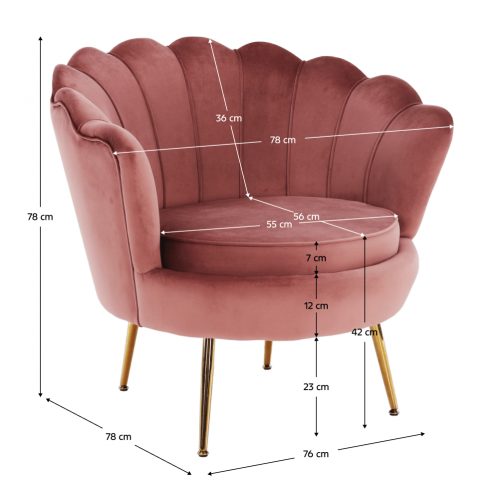 Kreslo v štýle Art-deco, ružová Velvet látka/gold chróm-zlatý, NOBLIN