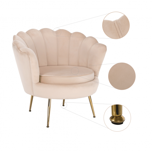 Kreslo v štýle Art-deco, béžová Velvet látka/gold chróm-zlatý, NOBLIN Kreslo v štýle Art-deco, béžová Velvet látka/gold chróm-zlatý, NOBLIN