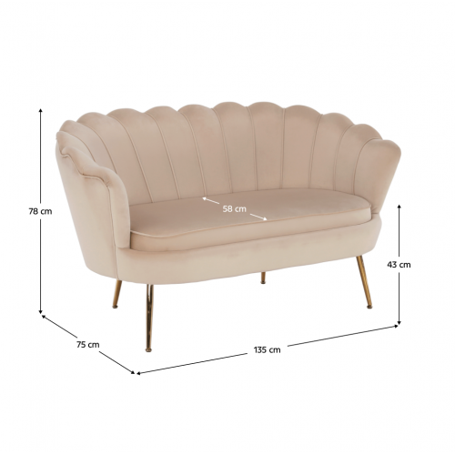 Lavica v štýle Art-deco, béžová Velvet látka/gold chróm-zlatý, NOBLIN