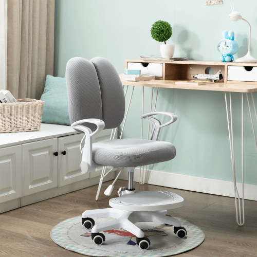 Rastúca stolička s podnožou a trakmi, sivá/biela, ANAIS