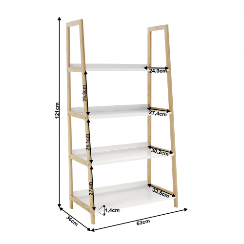 4-policový regál, biela/prírodná, KOEN TYP 2